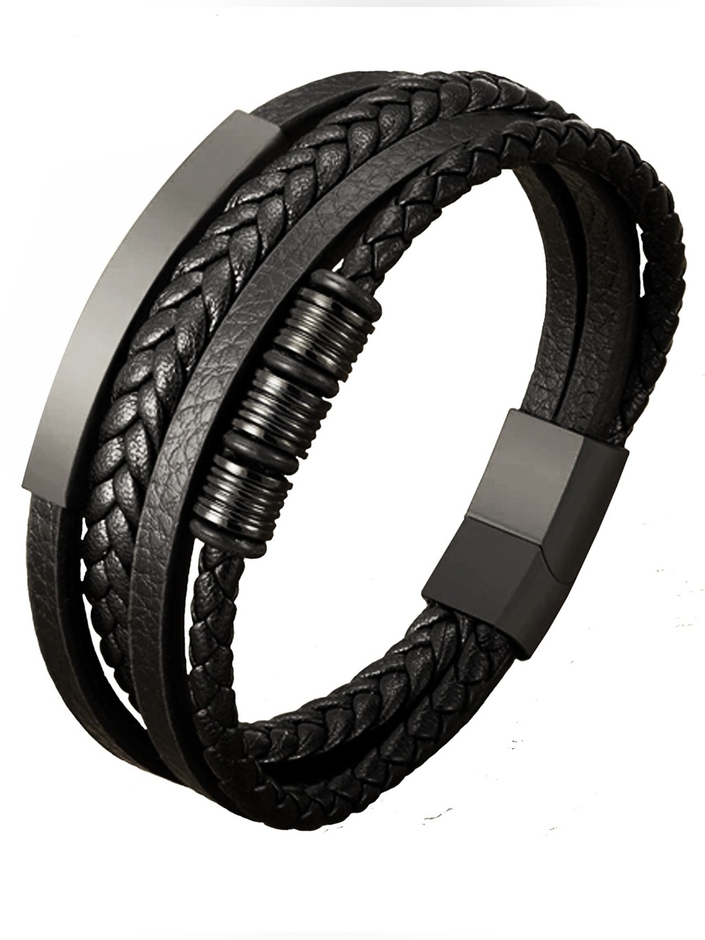 Men's Black Multi-Strand Leather Bracelet